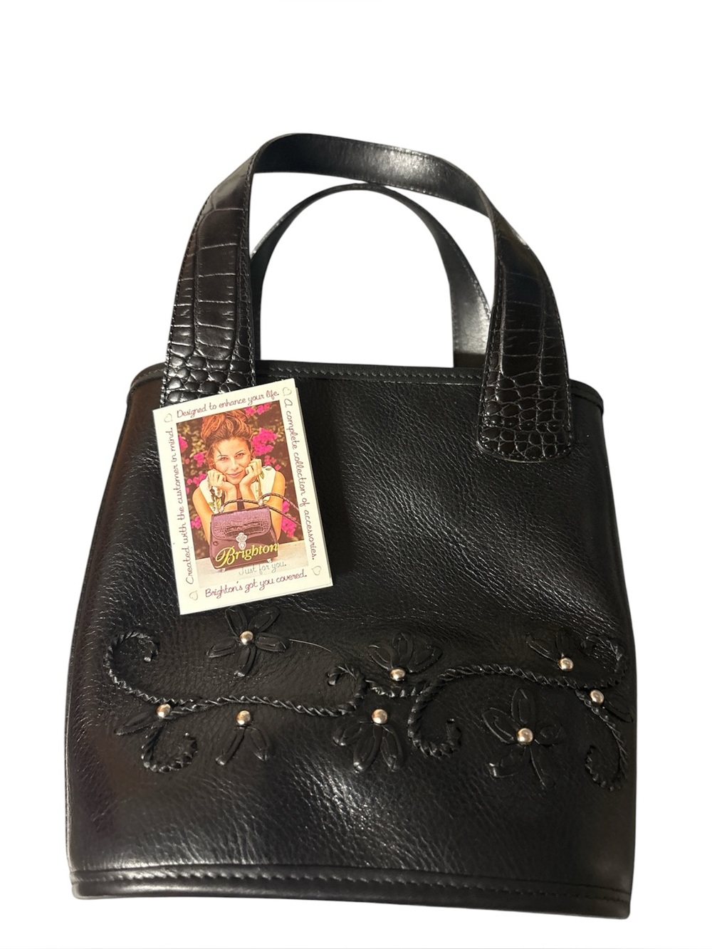 Brighton Black Leather Floral Embossed Tote - Picture 6 of 10